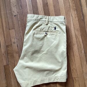 Polo Ralph Lauren Men's 40-6 Solid Yellow Flat Front Chino Shorts,100% Cotton